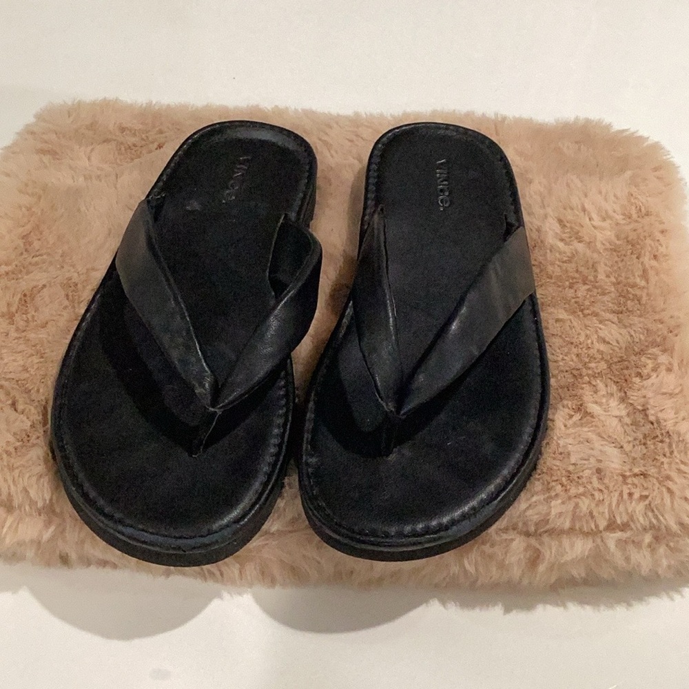 Black Leather Flip Flops
